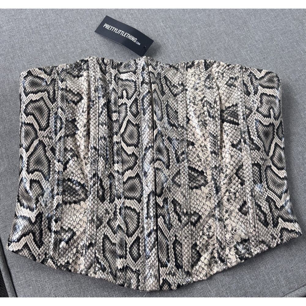 NWT Pretty Little Thing Snake Skin Corset Bustier Crop Top Y2K Sz 2